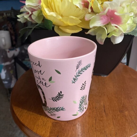 Fig & Fern Ceramic "All You Need Is Love And A Cat" Pink Mug - NWT - Picture 2 of 4